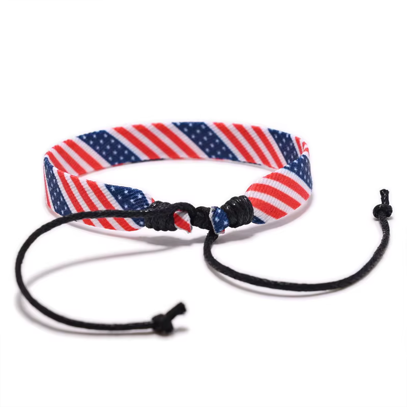 Bracelet en tissu tressé à la main avec drapeau national américain