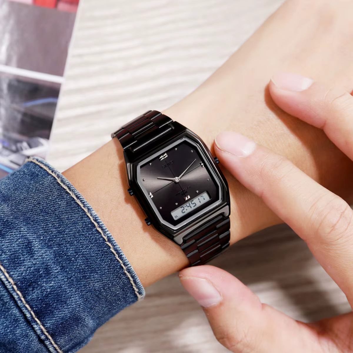 SKMEI mode 3 temps Chrono montre-bracelet électronique numérique pour hommes femmes Double affichage étanche Sport