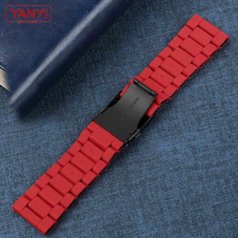 Bracelet de montre en caoutchouc et acier inoxydable pour hommes