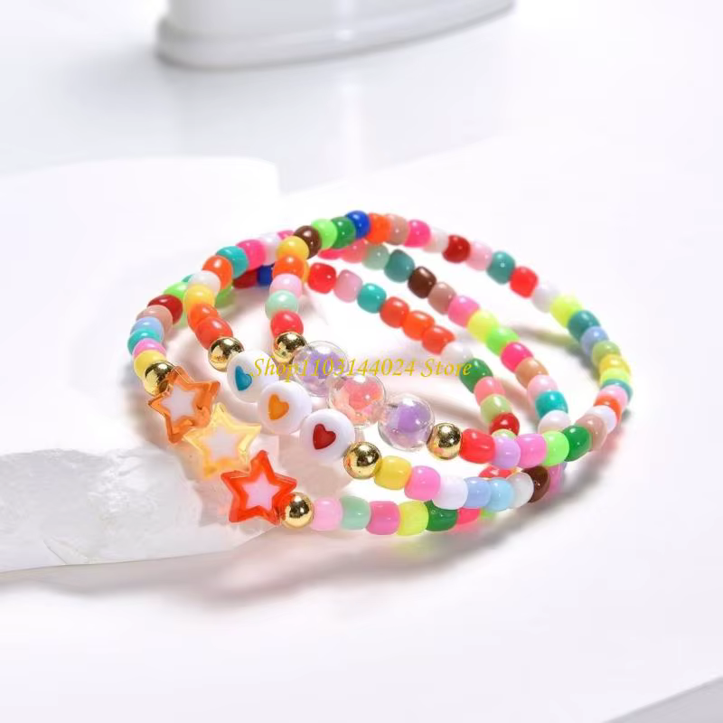 N5KE 8PCS Bracelets d'amitié empilables Bijoux poignet ajusté pour les filles Perles bohémiennes arc-en-ciel avec charme