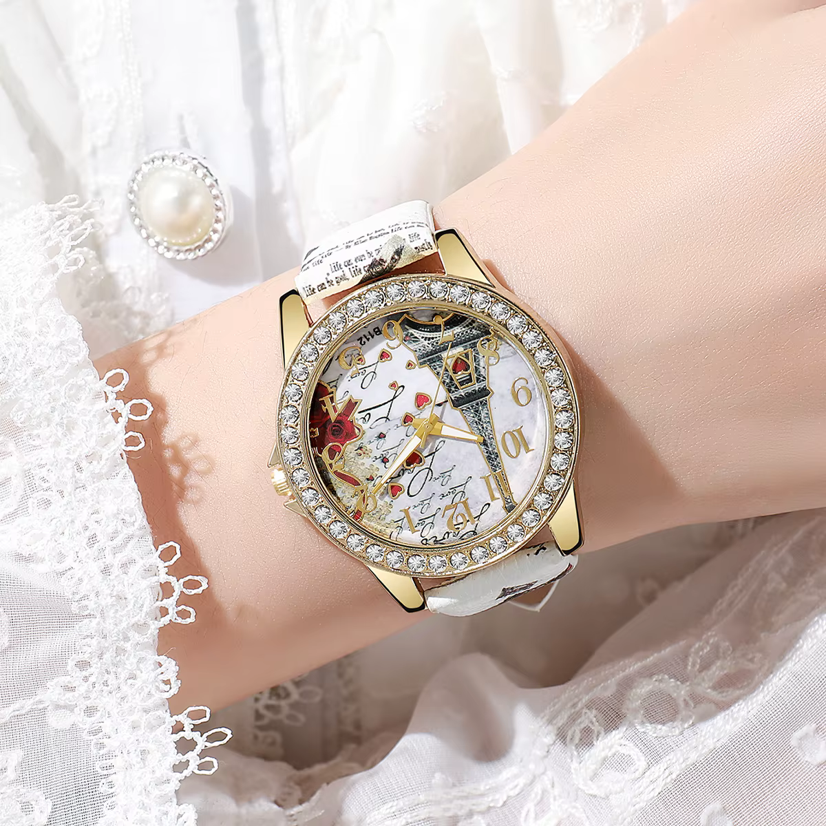 Mode fleurs femmes montres dames bracelet en cuir analogique montre à Quartz Reloj Mujer filles horloge cadeau