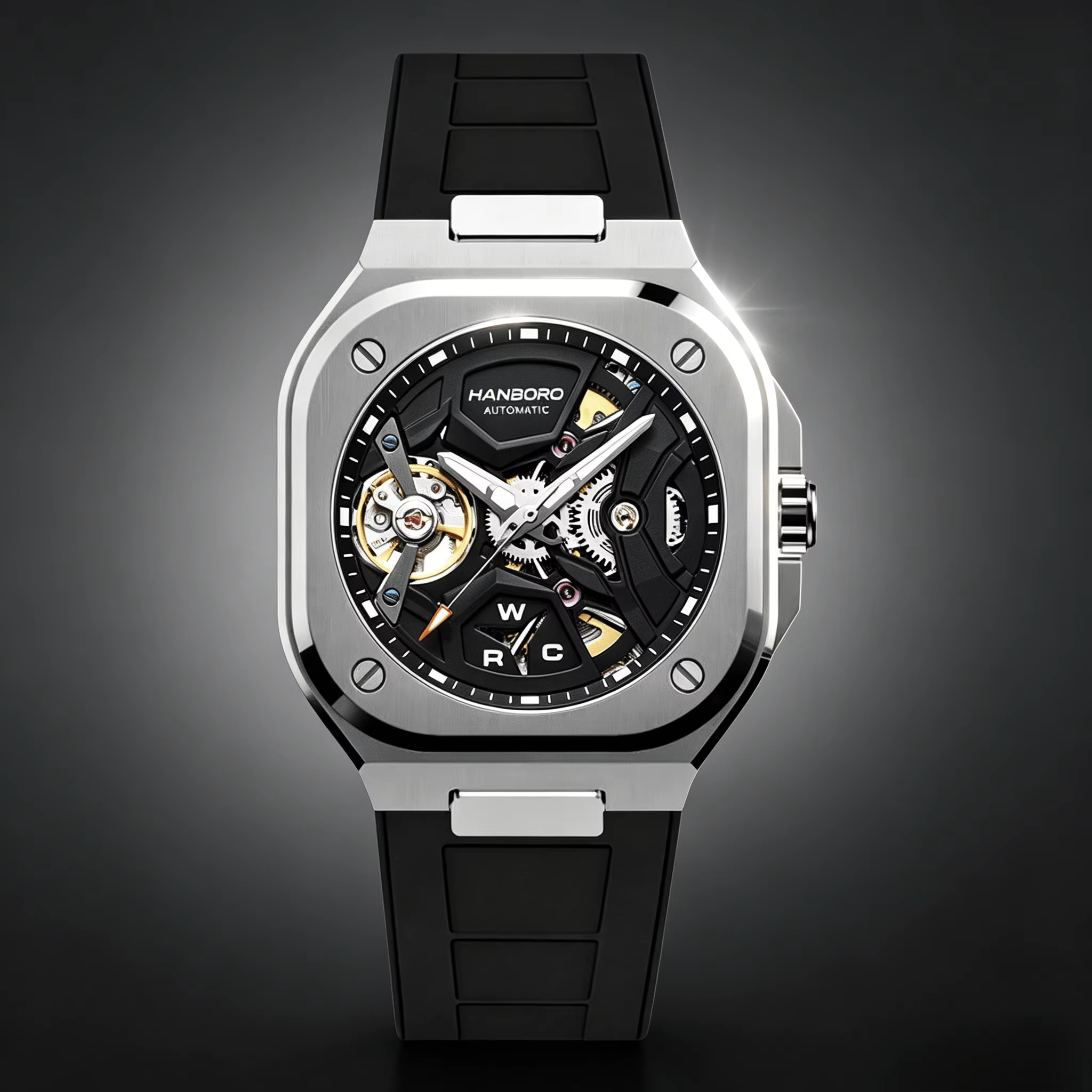 Montre mécanique automatique carrée HANBORO pour homme, montre de mode