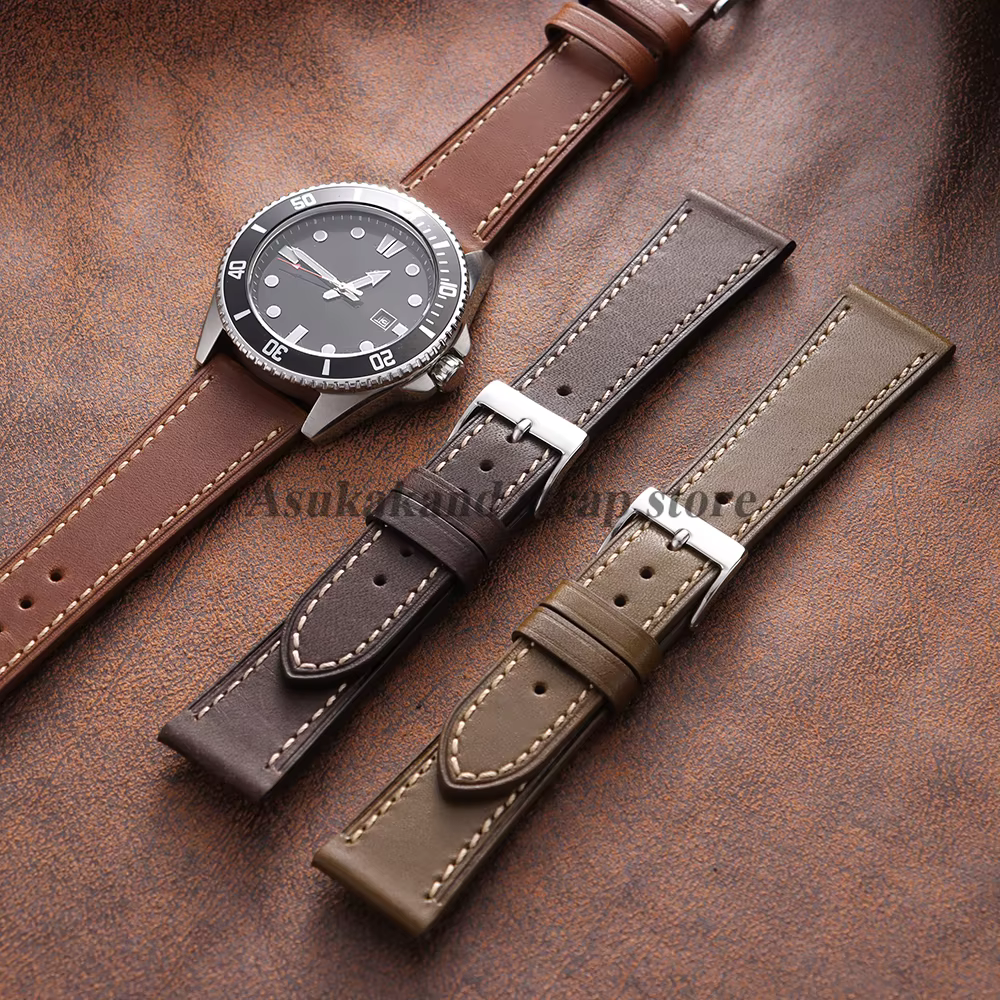 18mm 20mm 22mm Vintage Bracelet de montre en cuir véritable pour Seiko pour Omega