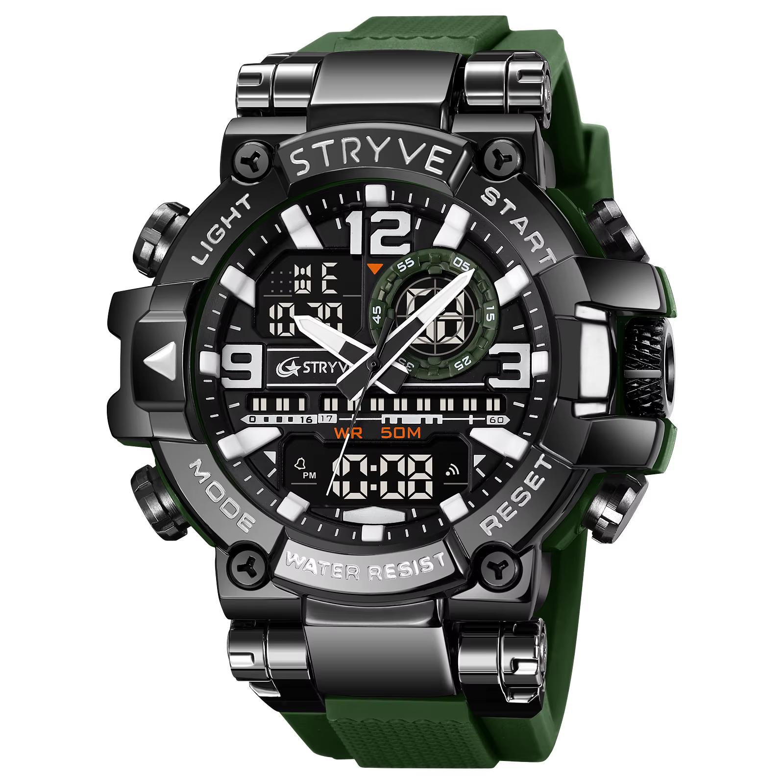 STRYVE 8025 montres de Sport pour hommes mode choc 50M montre-bracelet étanche LED alarme chronomètre horloge