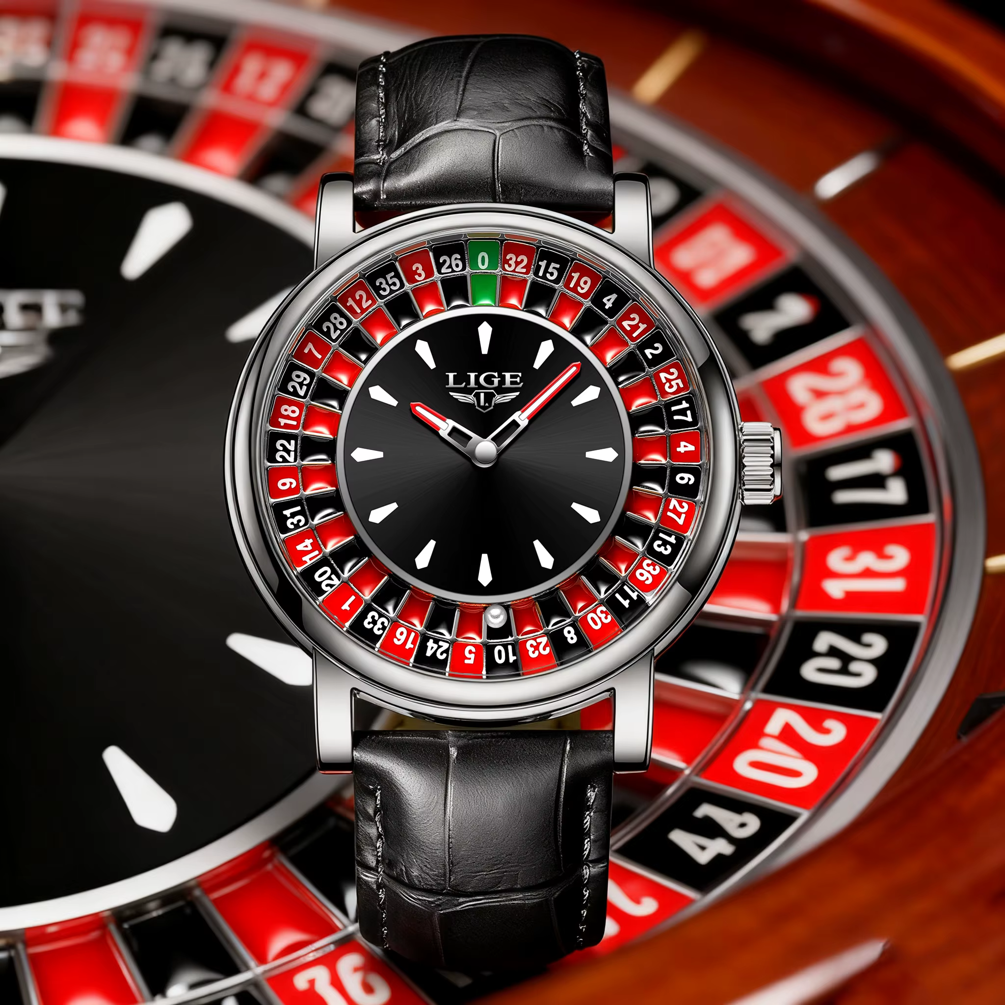 Montre Homme LIGE Tendance Cadran Rotatif Roulette de Las Vegas