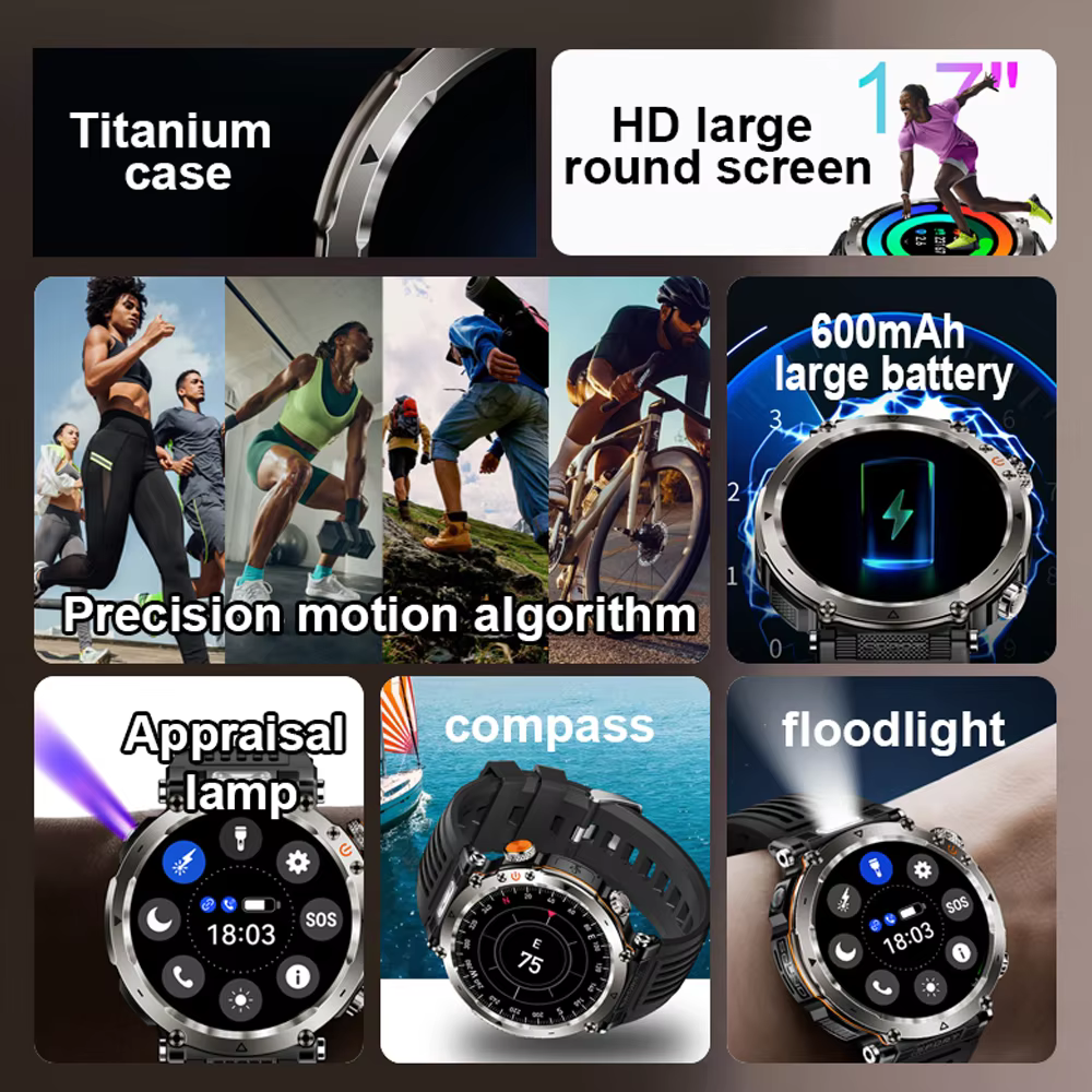 2025 nouvelle mode luxe 5ATM montre HT30 GPS boussole montre intelligente Sport de plein air homme AMOLED 366*366 NFC fréquence cardiaque IP68 Smartwatch