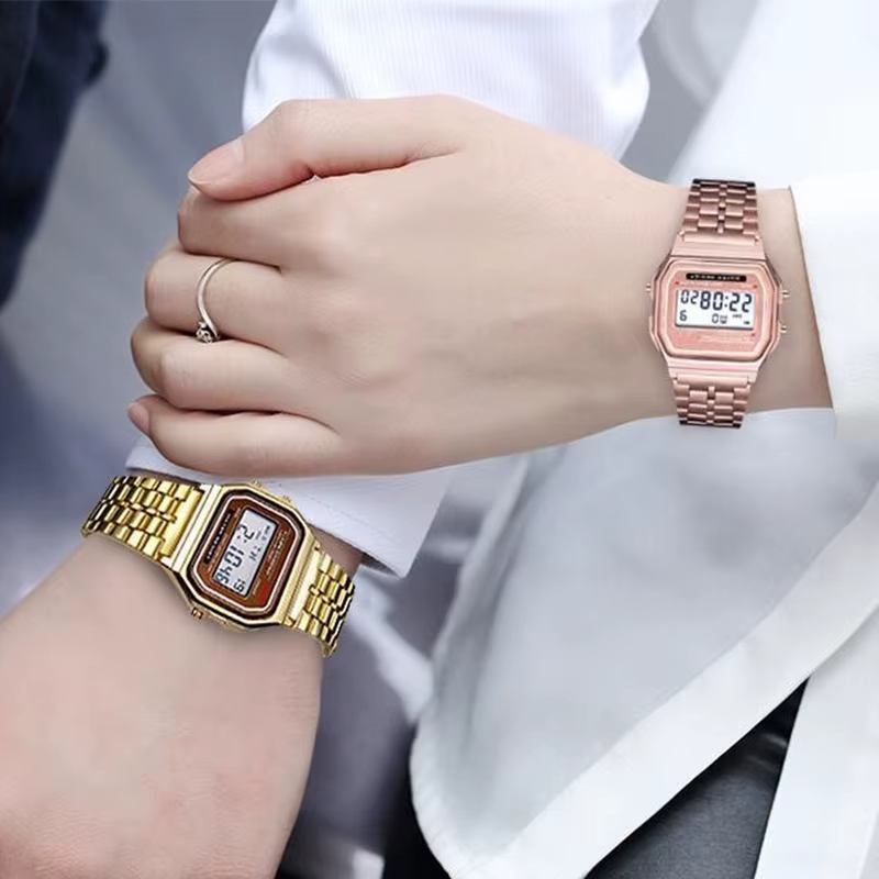 Montres numériques LED en acier inoxydable pour hommes montre électronique de luxe en or argent