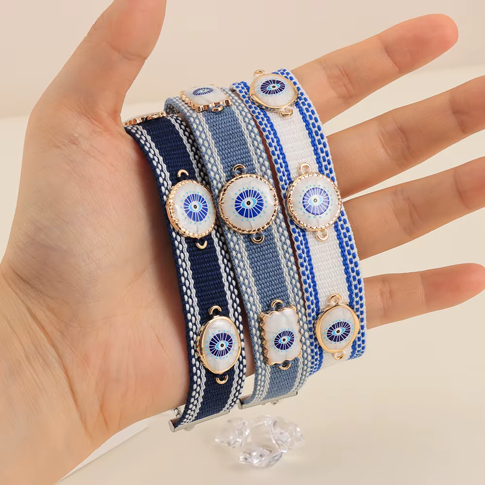 Bracelets tissés mauvais yeux avec breloques, bracelets empilables en tissu