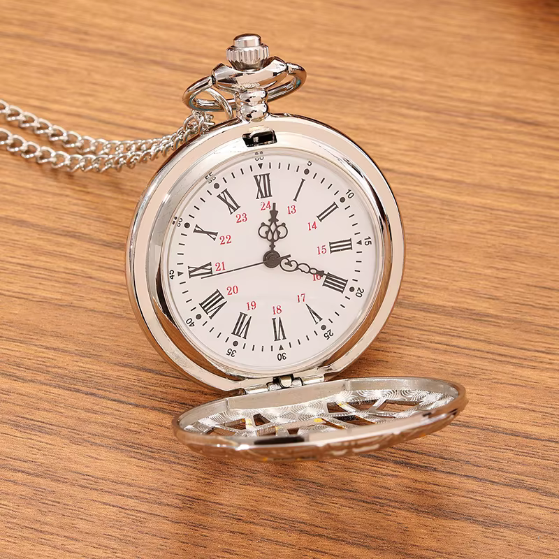 Mode nouveau Vintage Relief sculpté et évidé romain Flip Style montre de poche sur chaîne pendentif horloge