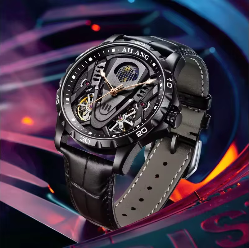 Montre mécanique double tourbillon automatique étanche 3 bars avec logo personnalisé