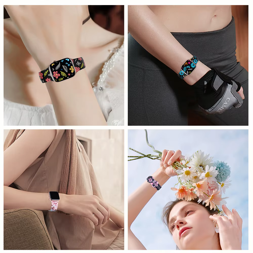 Bracelet de montre à motif floral pour Apple Watch 40/41/42/44/45/46/49mm