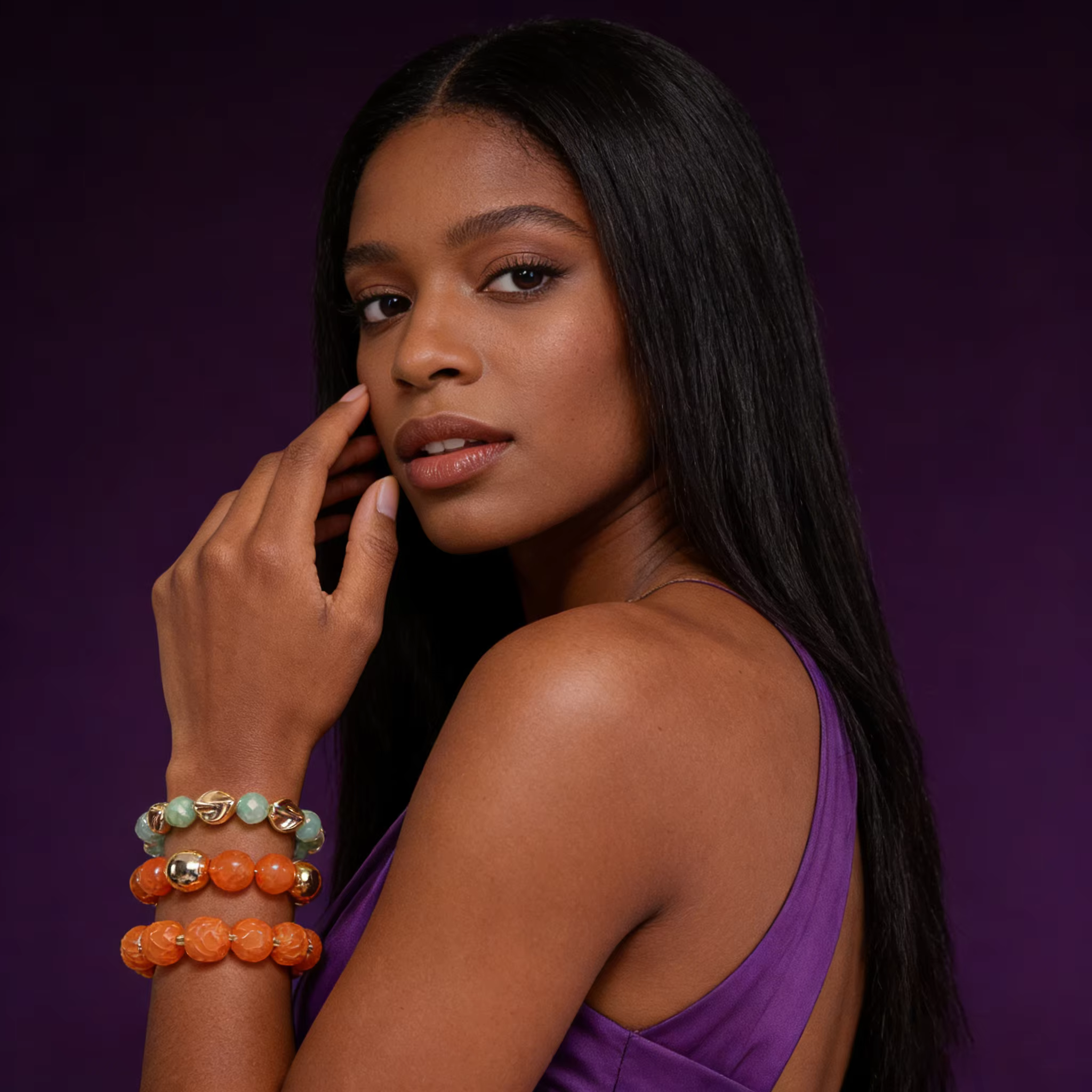 Ensemble de 3 Bracelets Perles Orange Vif – Bijoux Audacieux et Empilables pour Tenues Élégantes et Rendez-vous Décontractés