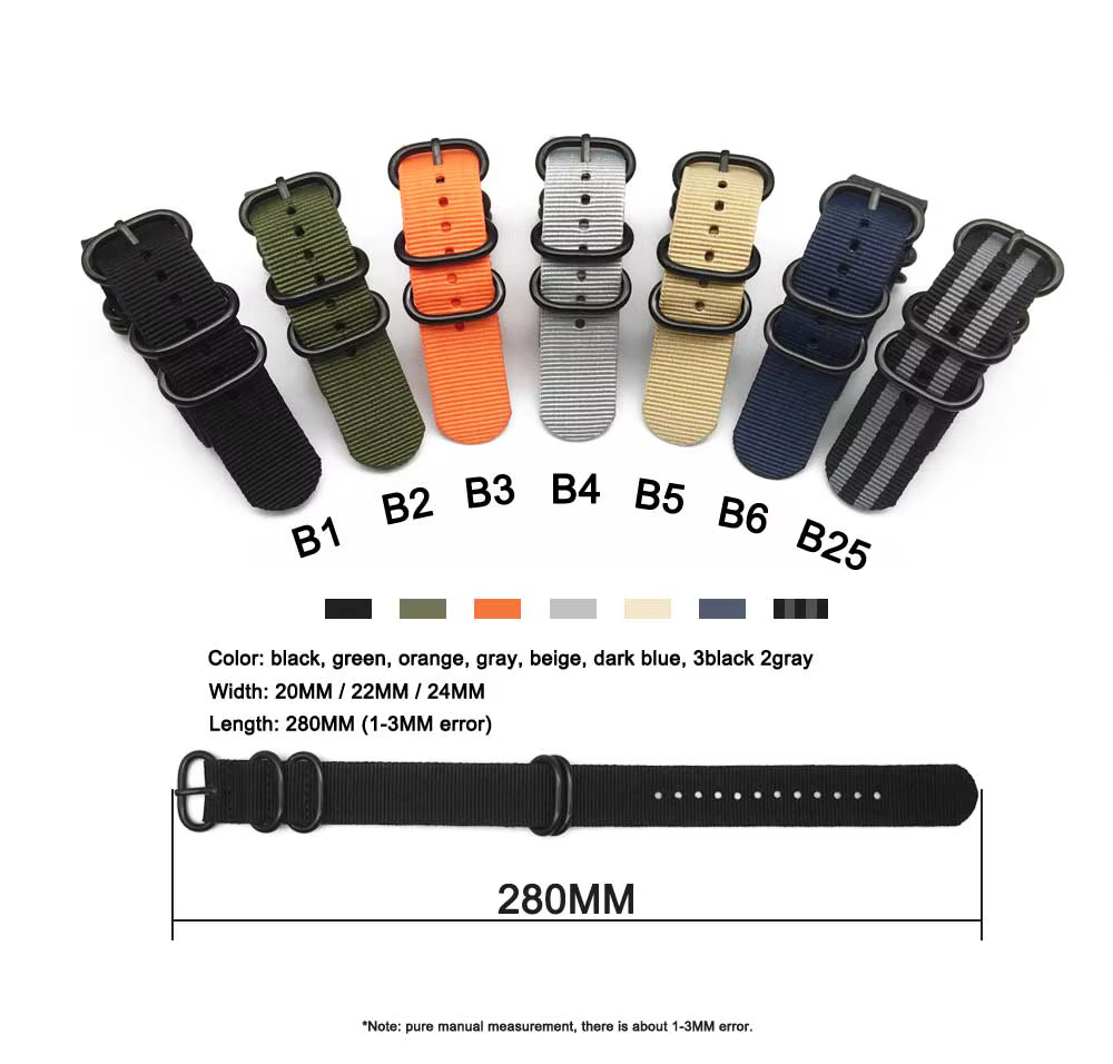 Bracelet de montre multicolore en Nylon noir
