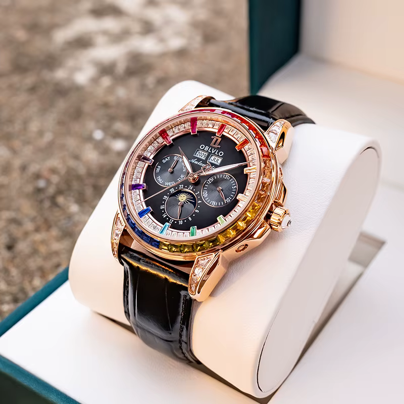 OBLVLO montre automatique pour hommes 40mm montre-bracelet mécanique 5ATM lunette en cristal lumineux année