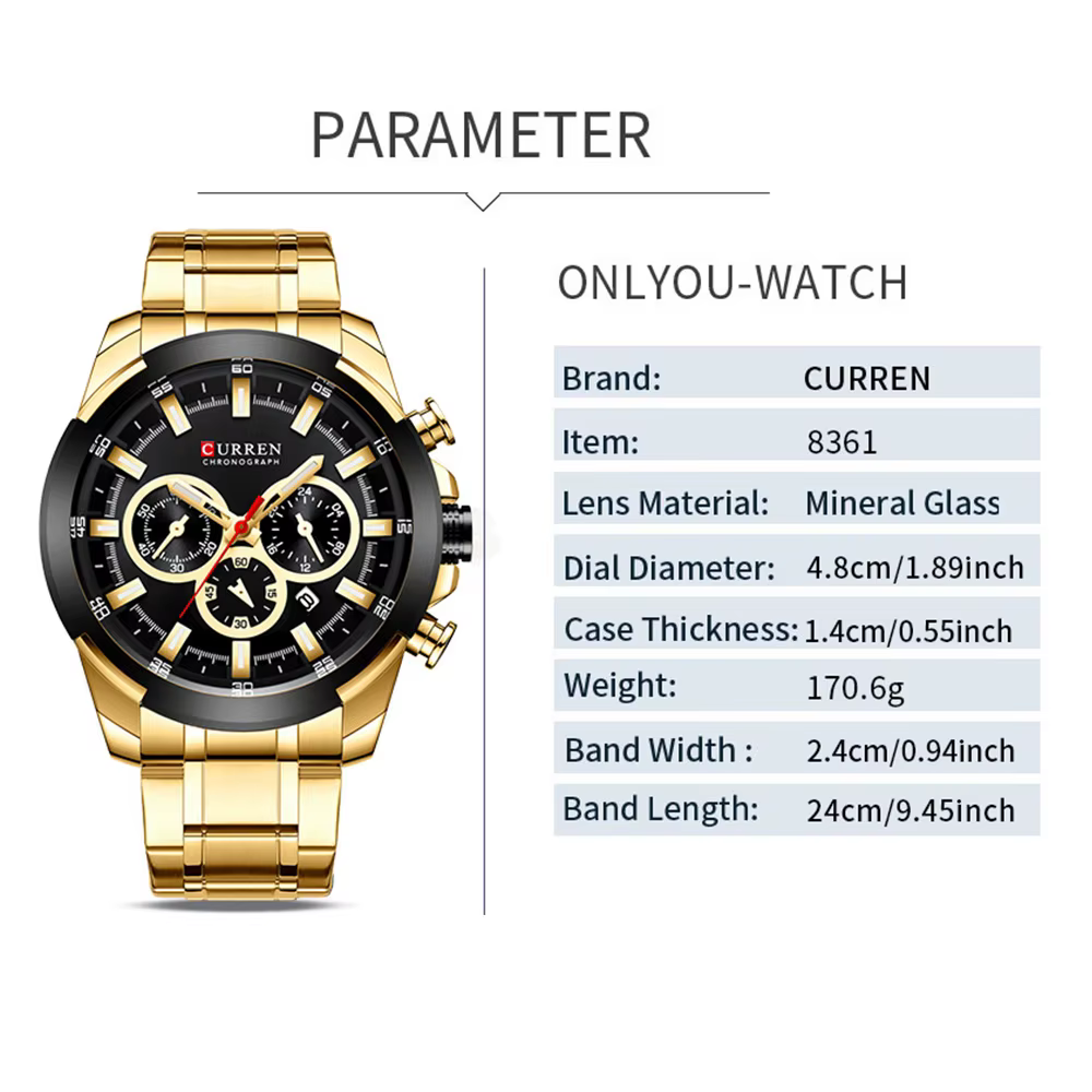 CURREN montre chronographe pour hommes 48mm grand cadran avec bracelet en acier inoxydable triple sous-cadrans montre-bracelet de Sport à Quartz de luxe