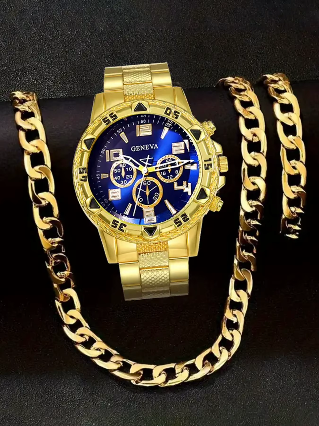 Montre pour homme en verre bleu avec bracelet en acier