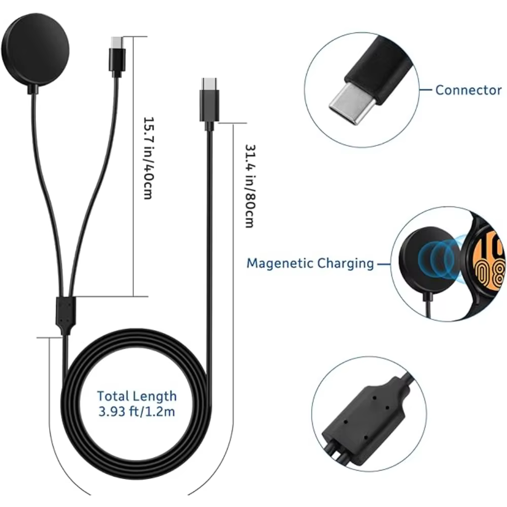 Chargeur 2 en 1 pour Samsung Galaxy Watch 7/6/5/5 Pro USB-C