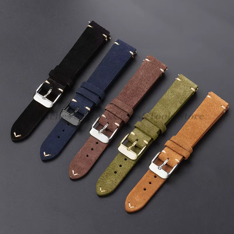 Bracelet de montre en cuir suédé véritable vintage