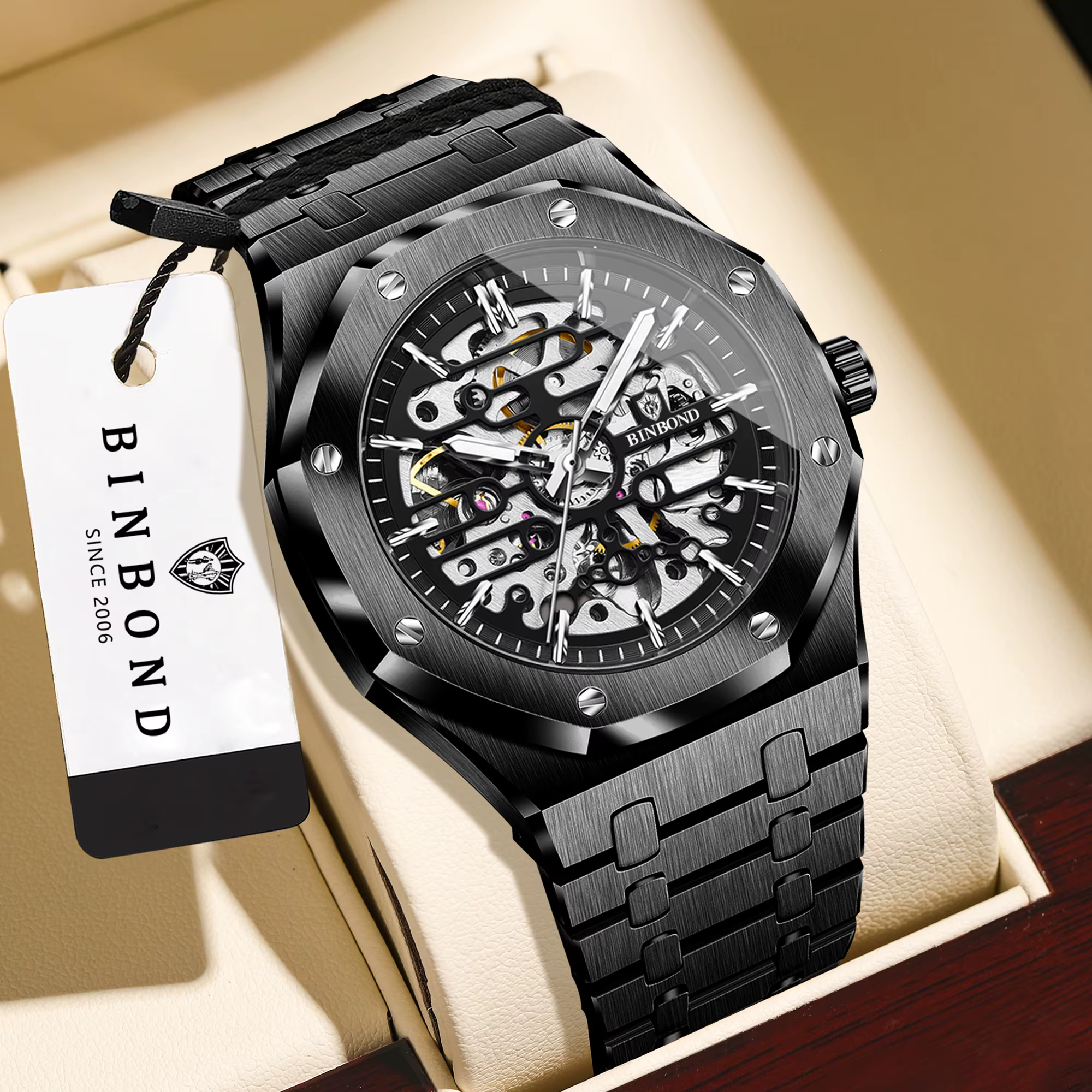 Montres mécaniques squelette tourbillon originales BINBOND pour hommes