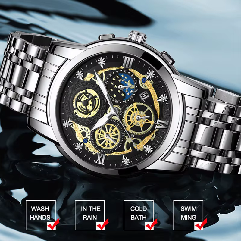 BINBOND B4010 mode Quartz pour hommes montre bracelet en acier inoxydable cadran de luxe lumineux 30M étanche