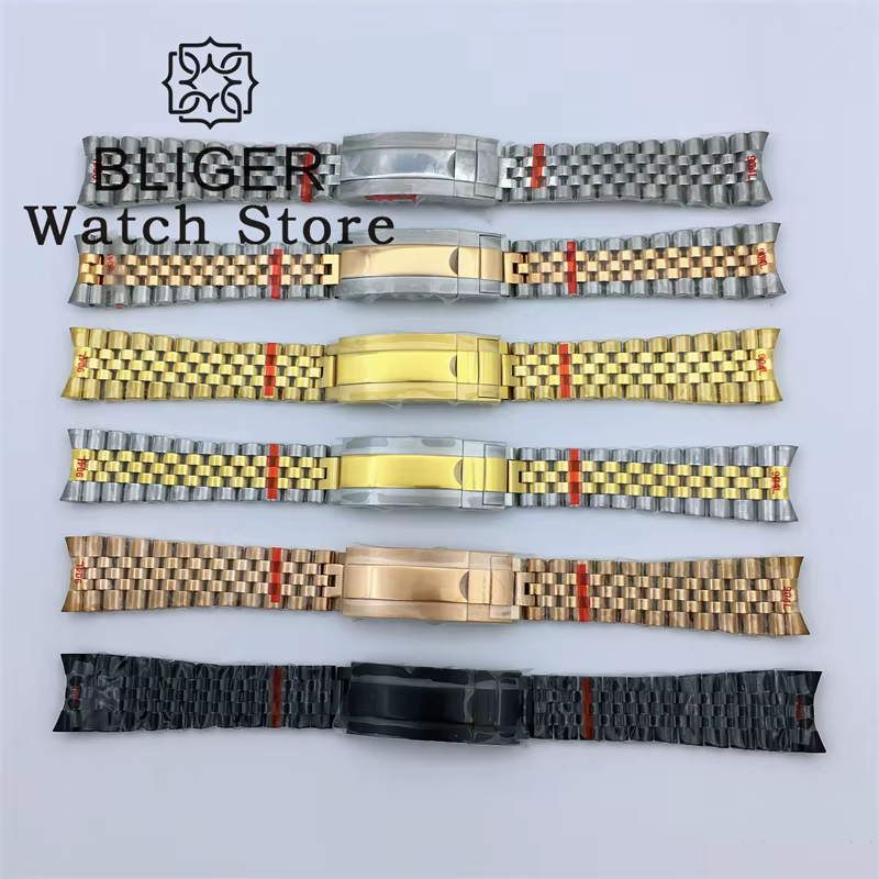 BLIGER 20mm 904L acier jubilé or moyen deux tons montre-Bracelet Bracelet solide vis liens extrémité incurvée
