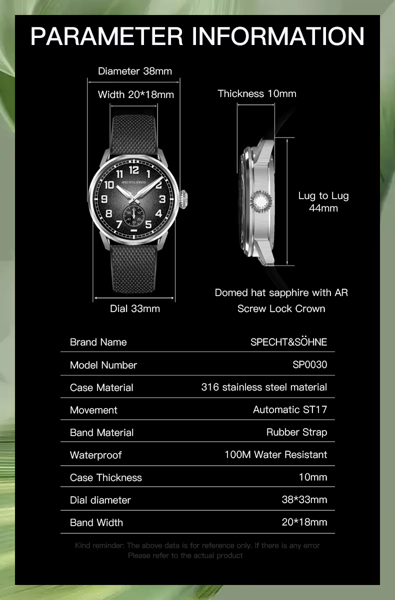 Specht & Söhne nouvelles montres mécaniques automatiques pour hommes japon C3 montre de sport en cristal saphir lumineux 5Bar étanche