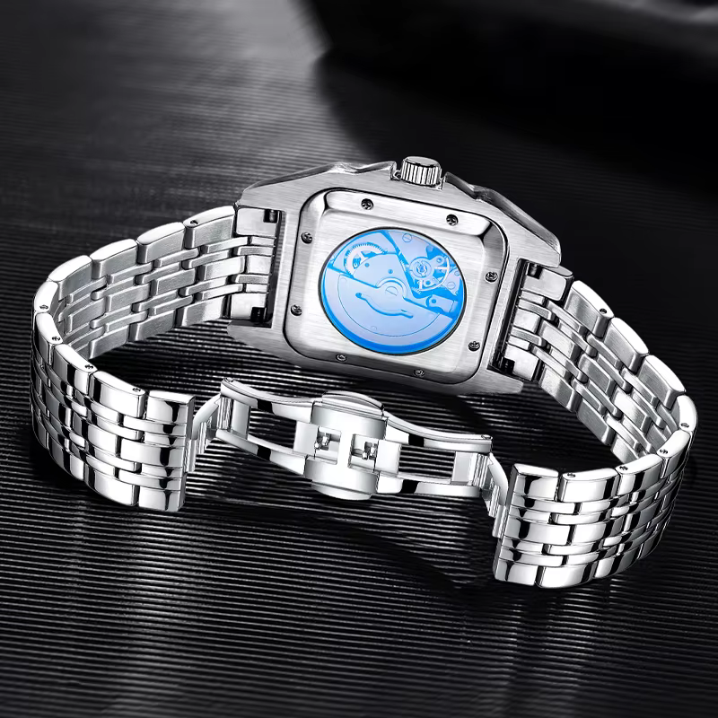 Montre mécanique automatique carrée de luxe haut de gamme pour hommes