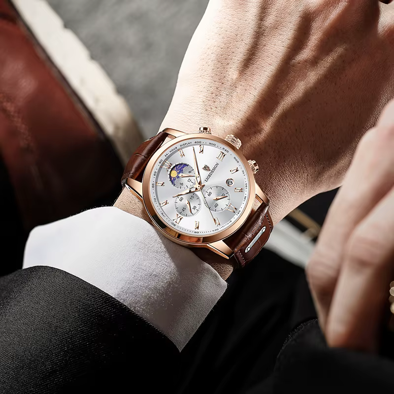 Montre-bracelet de sport en cuir étanche pour homme