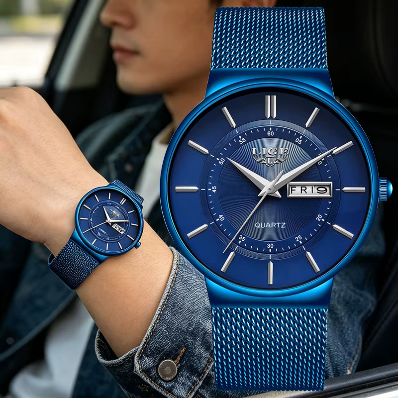 Montre Homme LIGE 2026 – Montre-Bracelet à Quartz Simple et Tendance pour Affaires