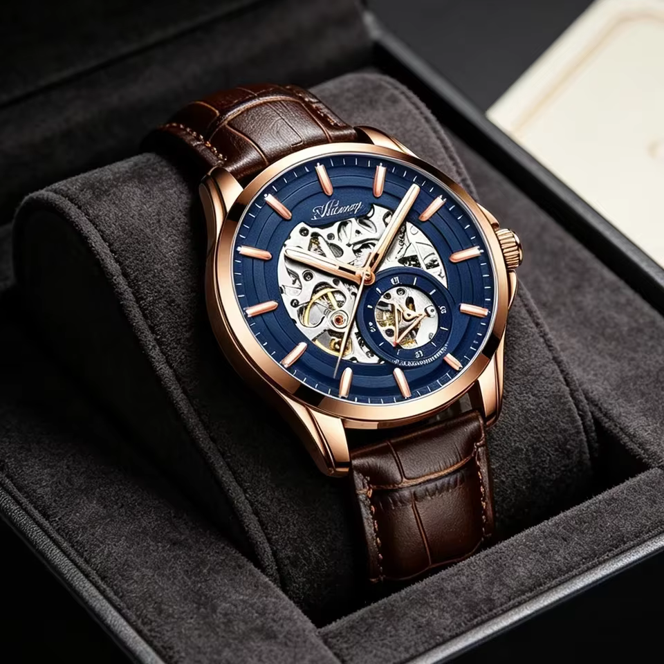Montre Homme Automatique Mécanique AILANG Haut de Gamme en Acier Inoxydable Lumineuse Luxe Affaires Squelette Transparent