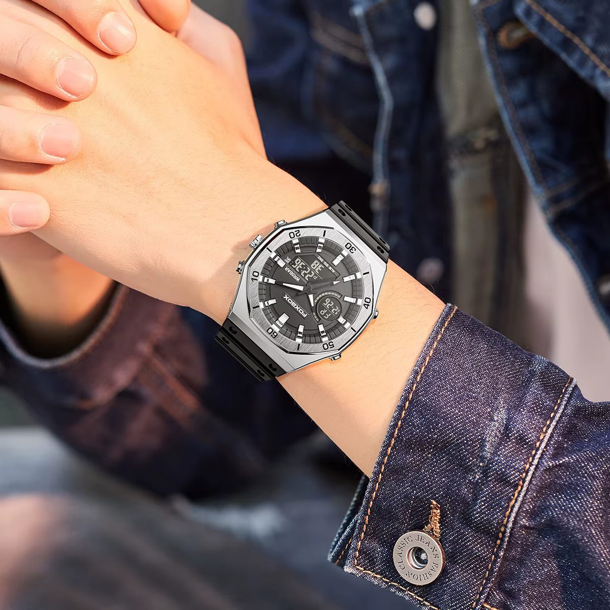 Montre militaire FOXBOX 0030 à double affichage numérique et quartz pour homme