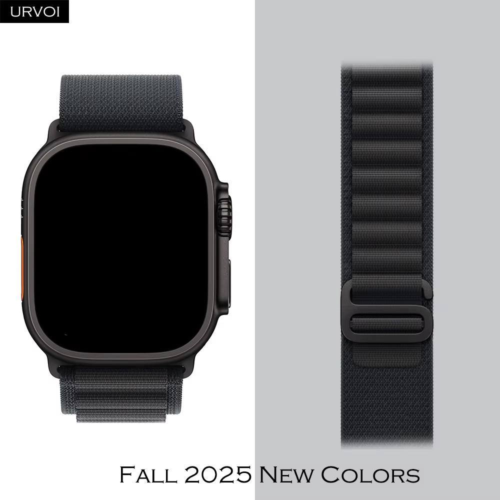 URVOI boucle alpine pour Apple Watch Ultra3 2 Series11 10 9 8 7 SE3 bracelet de fermeture à crochet G noir polyester