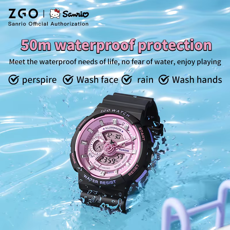 ZGO X Sanurgente Kuromi Montre Électronique Étanche 50M