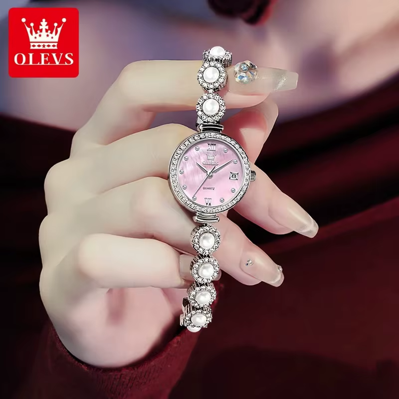 OLEVS 5635 Vintage diamant incrusté montre à Quartz de luxe pour les femmes élégant Bracelet en acier inoxydable haut tendance marque montre-Bracelet
