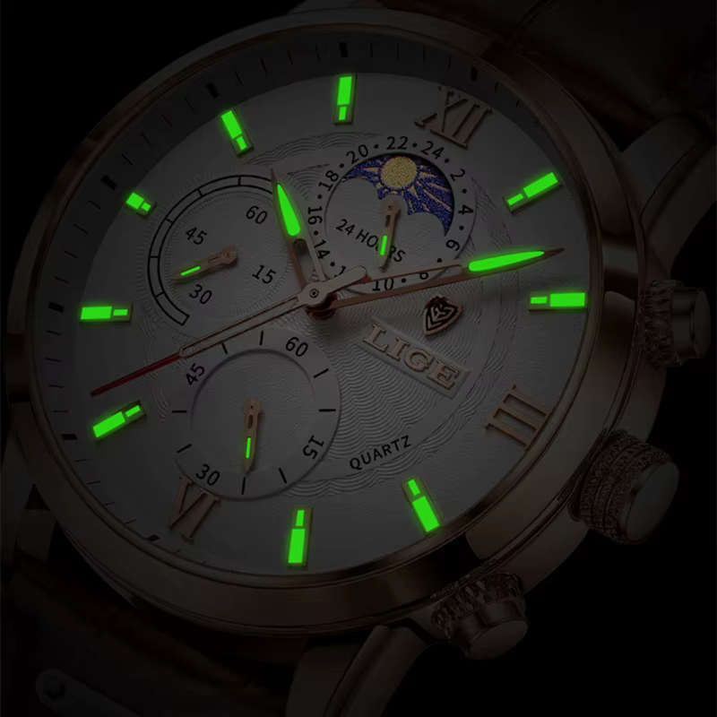 LIGE mode 24 heures Phase de lune montre hommes Sport de plein air