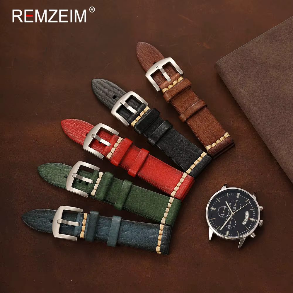 Bracelet de montre en cuir tanné végétal pour hommes