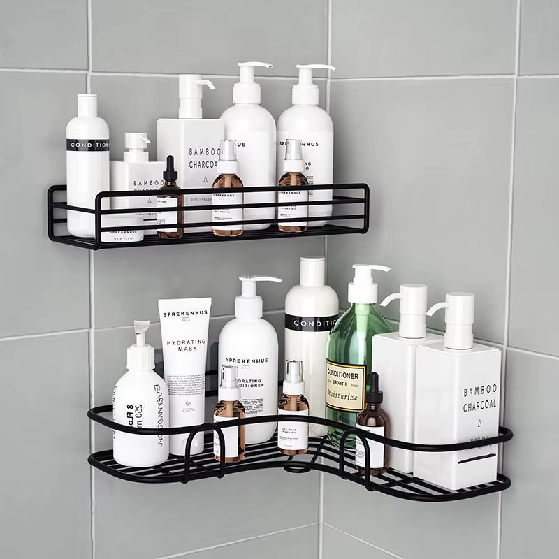 Étagères de rangement d'angle de salle de bains, support mural pour shampoing, panier de vidange de douche en fer, organisateur sans poinçon, accessoires de bain
