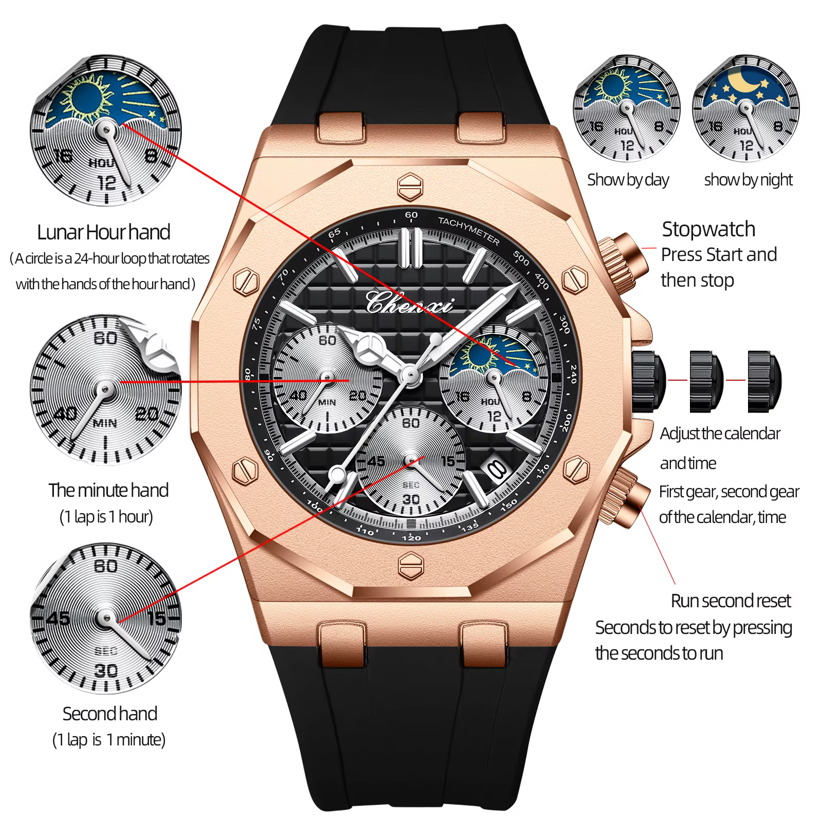 CHENXI Top marque montres de luxe pour hommes chronographe multifonctionnel Quartz