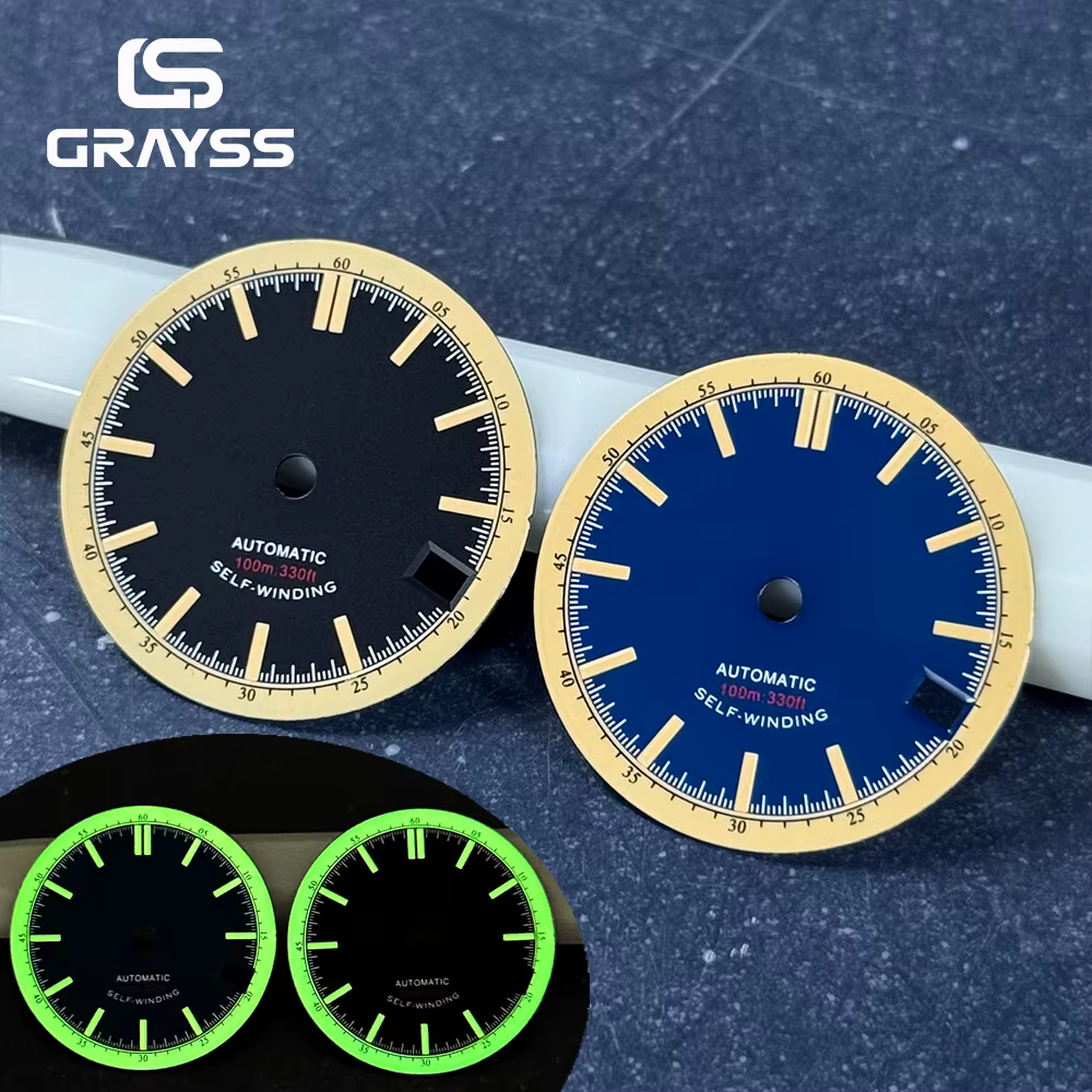 Nouveau cadran de montre rétro bleu marine/noir de 28.5mm pour SKX nh35 nh34