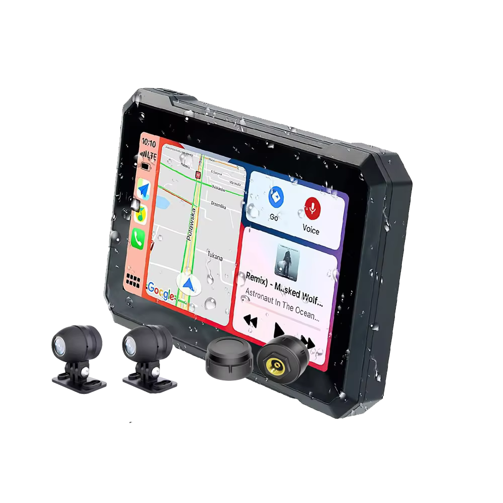 Dernier modèle de navigateur GPS pour moto de 7 pouces avec caméra CarPlay et système de surveillance de la pression des pneus pour voitures et motos