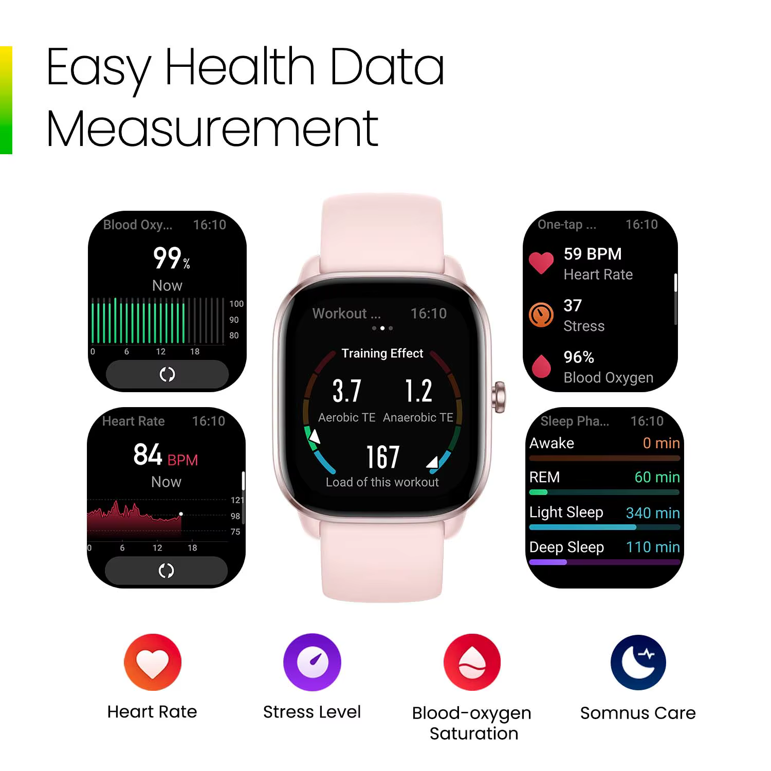 Amazfit GTS 4 Mini Smartwatch 1.65 "HD AMOLED Display plus de 120 modes sportifs compatibles avec Android et iOS nouvelle version mondiale