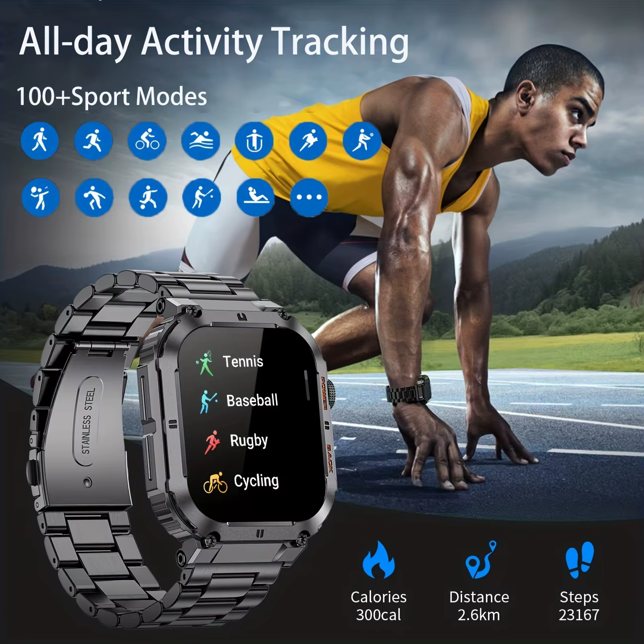 LIGE Sports de plein air Fitness Smartwatch pour hommes 1.96 pouces écran Bluetooth appel montres étanches sang oxygène Reloj Hombre