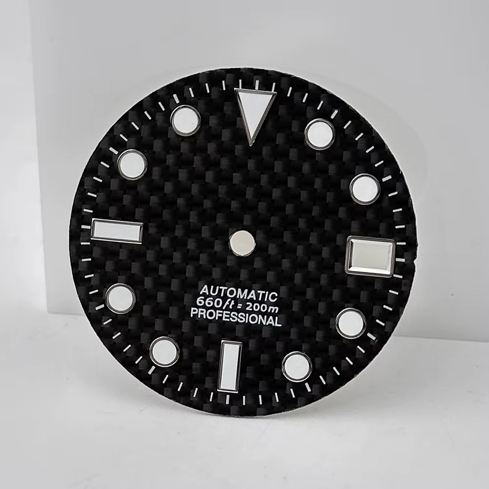 Cadran noir en Fiber de carbone 28.5mm BGW9 bleu Lume sans Logo pour Seiko SUB SEA NH35/36/38 boîtier de mouvement automatique Mod pièces accessoires