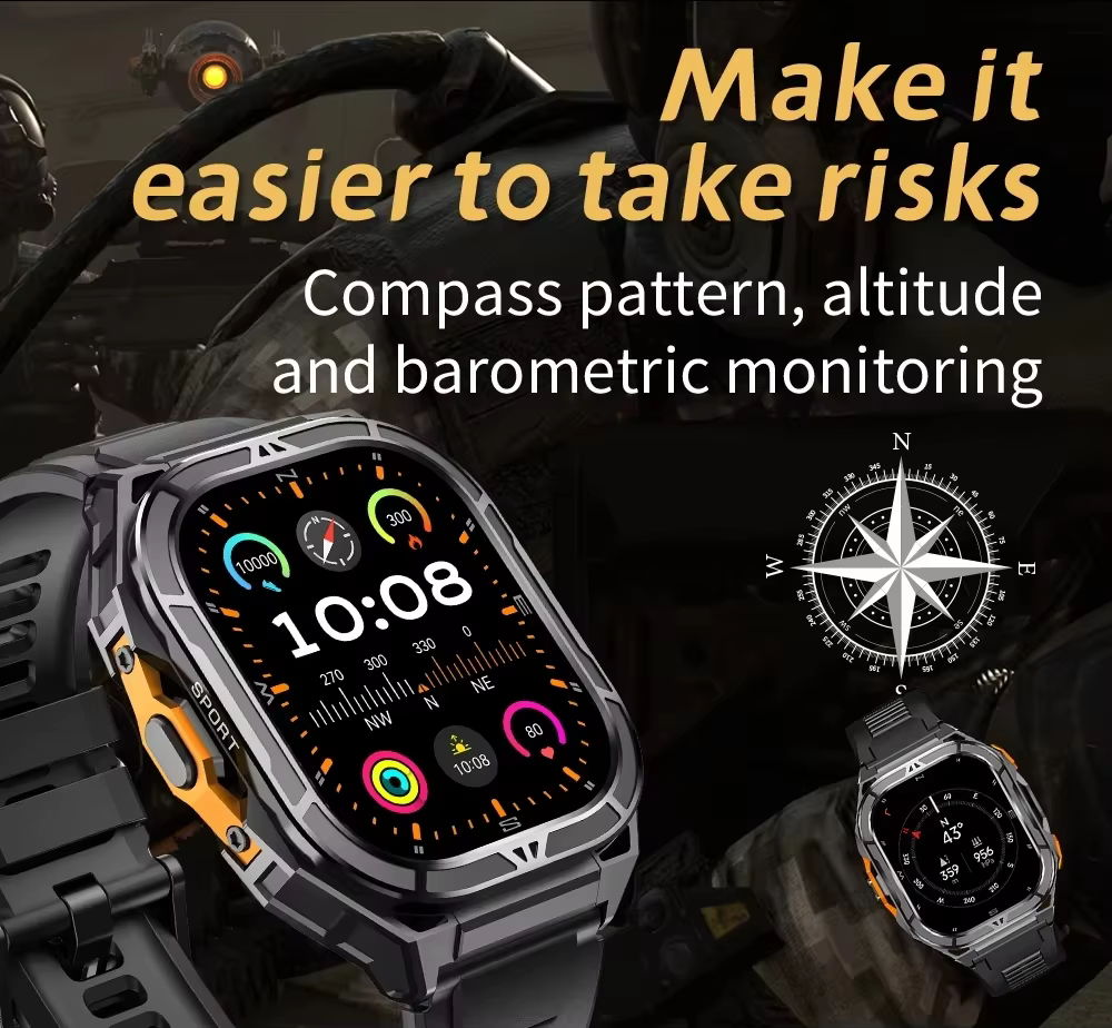 Nouvelle Montre Connectée GPS 2026 Étanche 5ATM avec Carte Hors Ligne Intégrée et Boussole, Montre de Sport Militaire, 170+ Modes Sportifs, Smartwatch de Natation pour Hommes