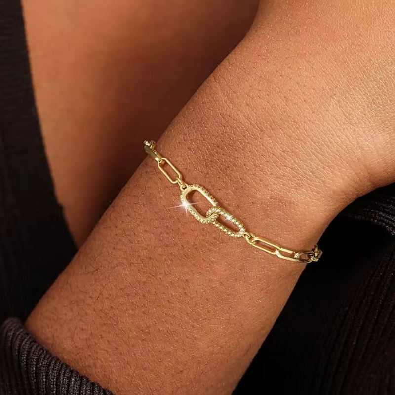 14 Bracelet en forme de trombone en Zircon plaqué or pour femmes
