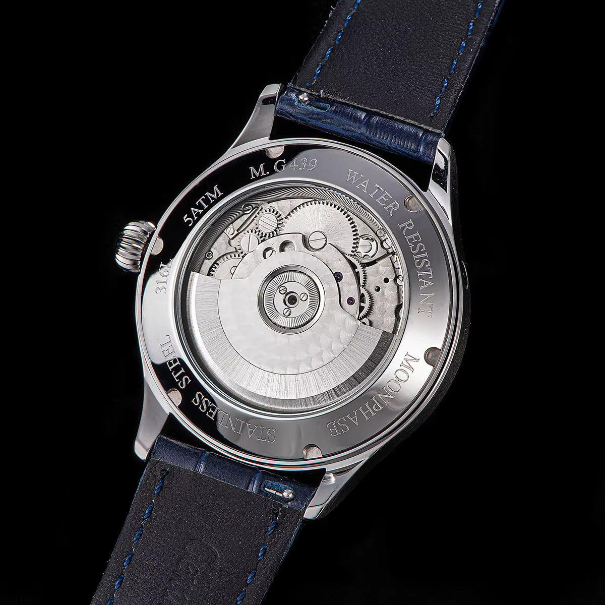 Sugess Moonphase montre pour hommes 40mm montres mécaniques automatiques origine ST2528 mouvement acier inoxydable cadrans en grès bleu