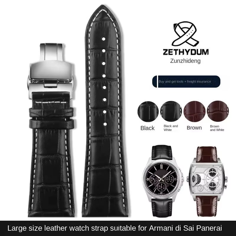 Bracelet de montre en cuir véritable de grande taille pour Armani AR2411 Panerai PA111 441 hommes 22mm 23mm 24mm 26mm