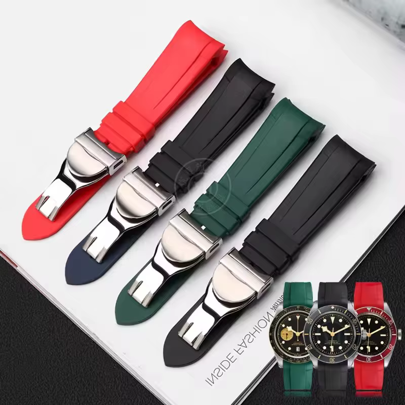 Bracelet de montre en caoutchouc naturel spécial pour Tudor Black Bay 1958 41mm GMT Pelagos broche/boucle pliante hommes
