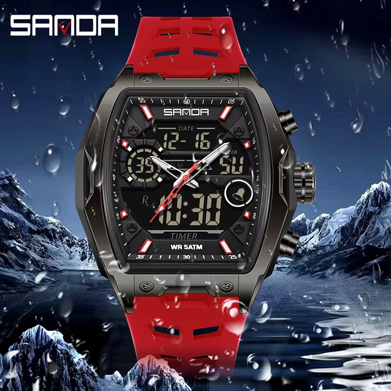 SANDA hommes double affichage montre électronique grand cadran sport LED analogique numérique chronographe militaire homme montre-bracelet relogio masculino