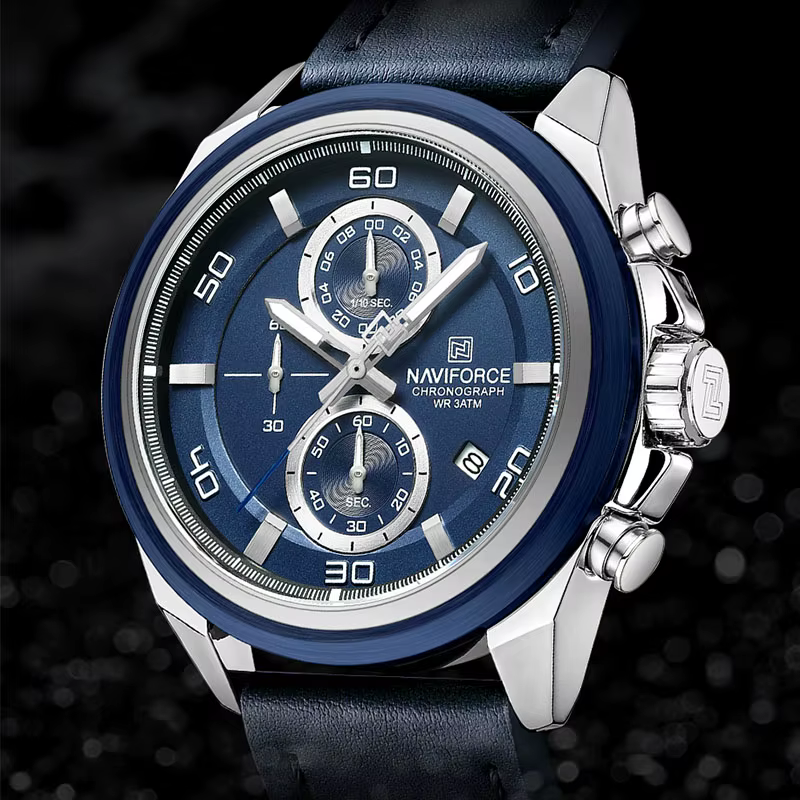 NAVIFORCE marque montres pour hommes bracelet en cuir véritable chronographe Quartz affichage de la Date montre-bracelet Sport étanche mâle cadeau horloge